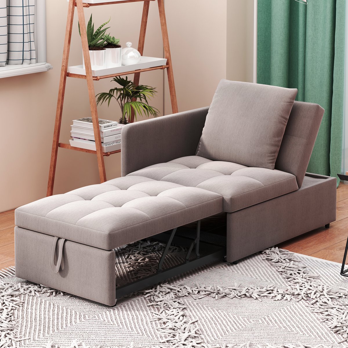 REDOM 3-In-1 Slaapbank - Verstelbare Rugleuning - Ruimtebesparend - Linnen - Grijs - 177 X 68 X 65 Cm