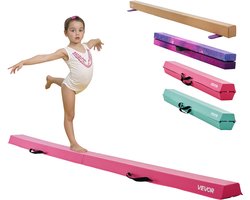 VEVOR Evenwichtsbalk Gymnastiek Kinderen Opvouwbaar 233 cm, Draagvermogen 90,7 Kg Gymnastiekbalk met Antislipbodem, Evenwichtsbalk met Draagtas voor Gym, Roze