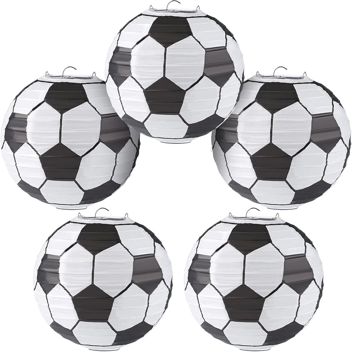 Voetbal Lampions - 5 Stuks - Papieren Lantaarns - Voetbal Thema Versiering - hangend - Versiering voor Kinderfeestje & WK EK Themafeest - 25 cm