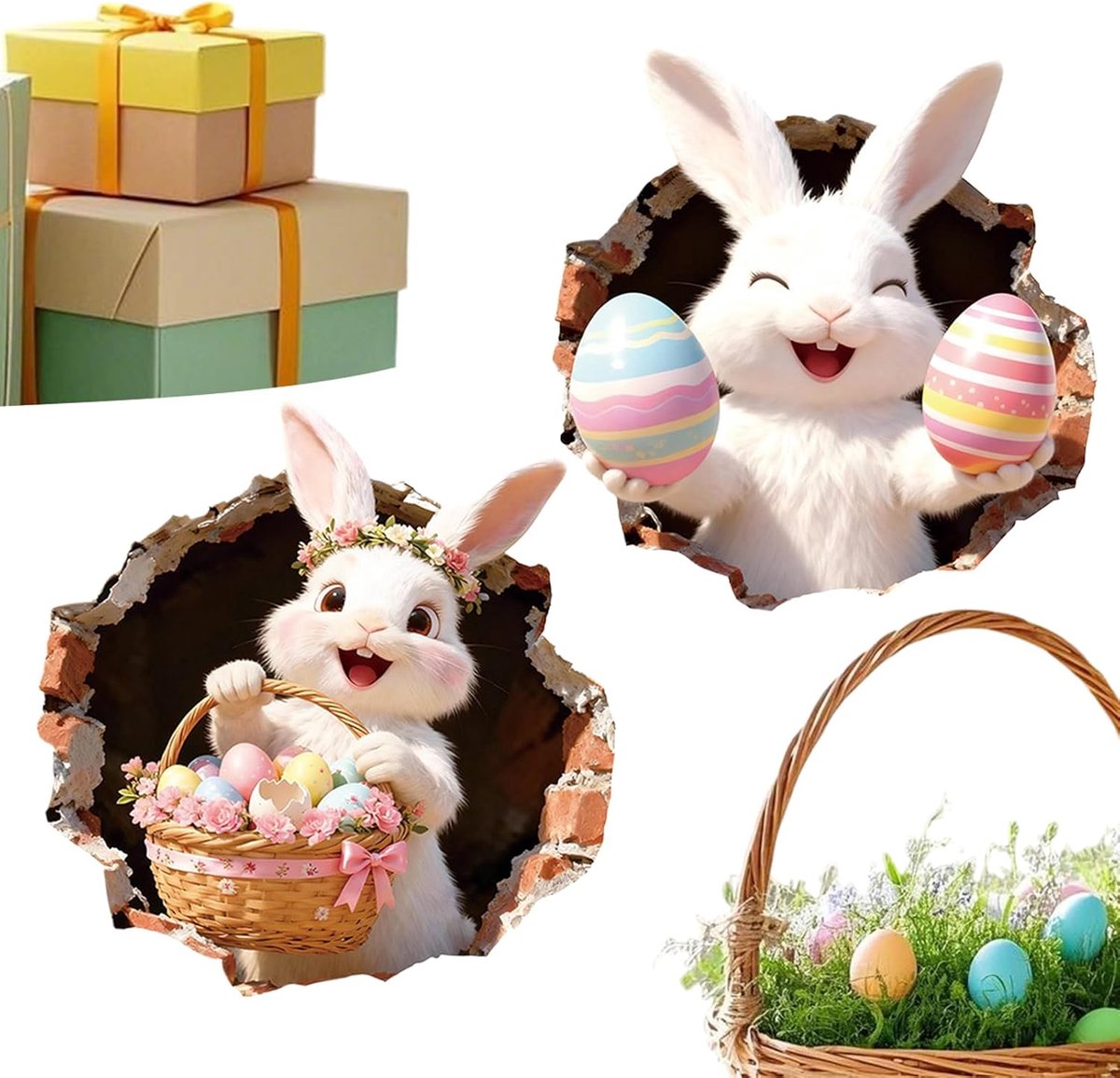 2 single Pasen Plakplaatjes - Twee Stuks Lente PVC Waterdicht | Feestelijke Raam Muur Wc Stickers - Voor Tegels Kantoor en Winkel| Cyslmuk®