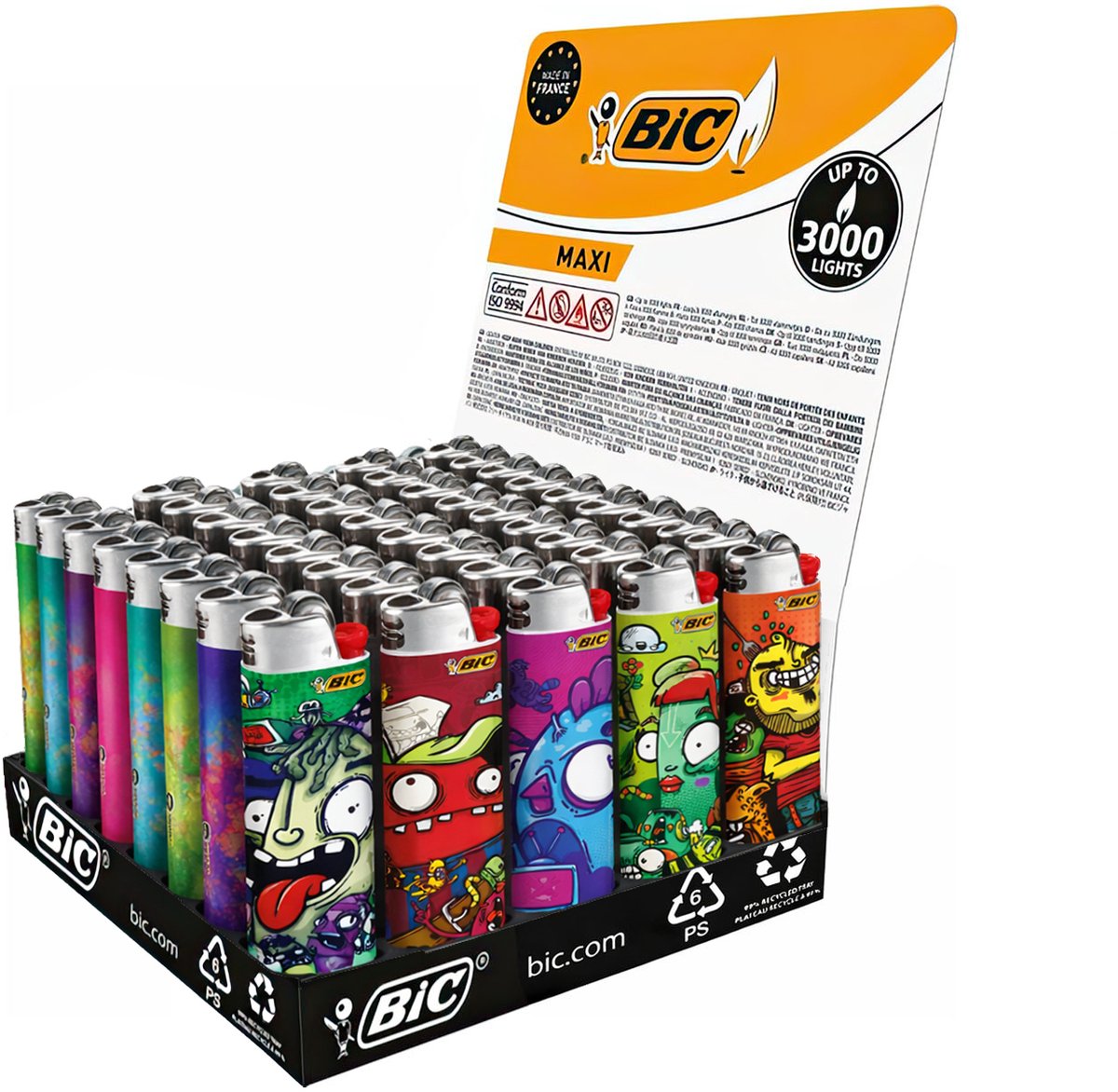 BIC® Maxi J26 aanstekers – Cartoons by Manuel Villa – Display (50 stuks)