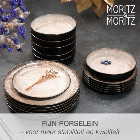 Moritz & Moritz Service d'assiettes - 18 pièces - Zwart- Céramique Beige