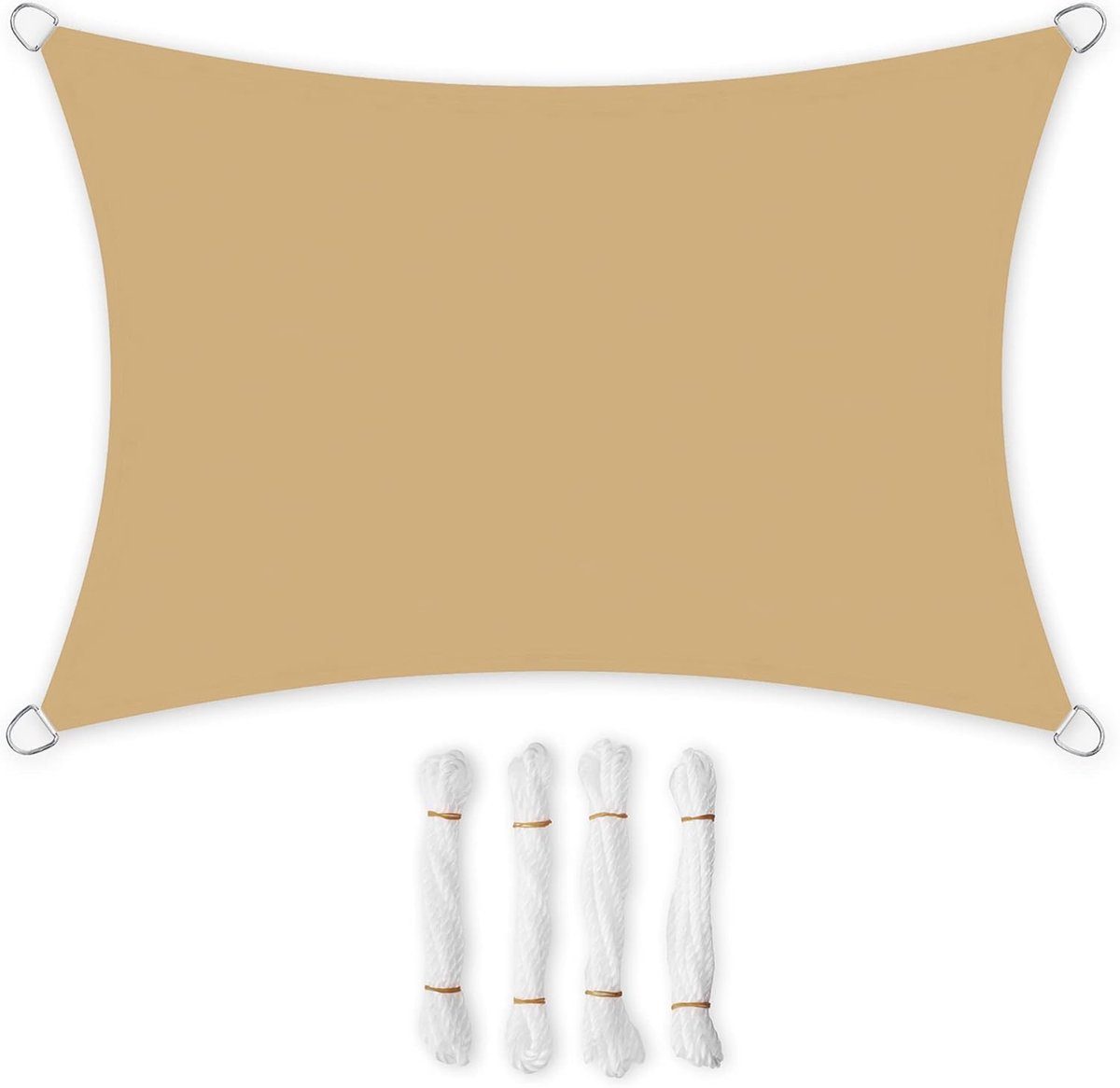 Zonnezeil - Schaduwdoek - 3 x 5 m - Waterdicht Zonnezeil - Rechthoekig - UV-bescherming 93% - Scheurbestendig Polyester - Zonwering voor Terras, Tuin & Balkon - Inclusief Bevestigingstouwen - Zandgeel - 300x500 cm - Waterafstotend Schaduwdoek