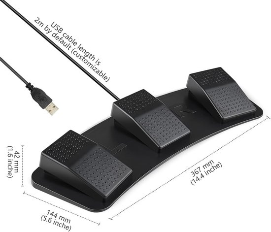 Voetpedaal PC - Triple Voetschakelaar - Programmeerbare Bediening - Aangepaste Hotkeys - 3 Pedalen - Zwart — afbeelding 4