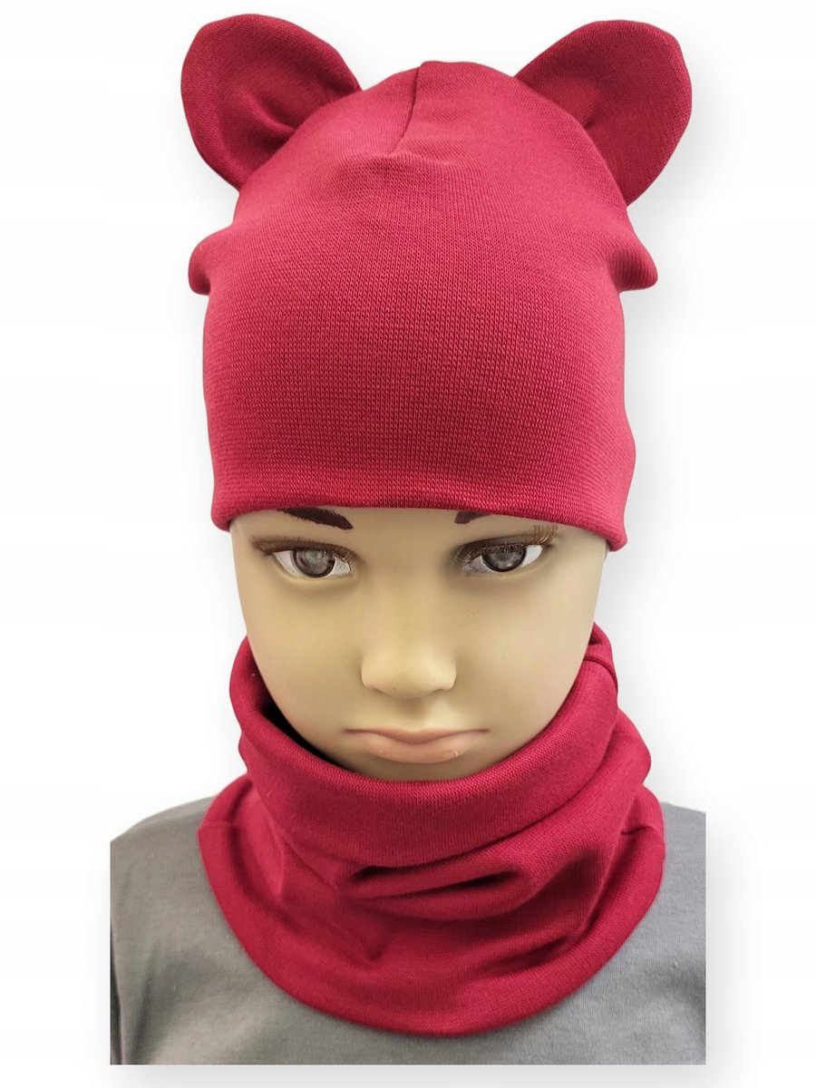 Dartomik - Babykleding Set - Muts en Sjaal - Bordeaux - Met Oren