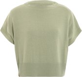 Knit Factory Casy Dames Gebreide Top - Zomertop met Korte Mouw - Trui met korte mouw gemaakt van 50% Katoen & 50% Acryl - Luchtig en ademend - Olive Mist - 40/42