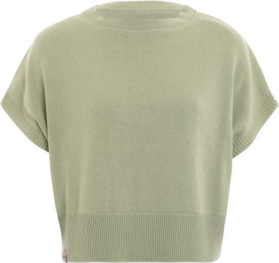 Knit Factory Casy Dames Gebreide Top - Zomertop met Korte Mouw - Trui met korte mouw gemaakt van 50% Katoen & 50% Acryl - Luchtig en ademend - Olive Mist - 40/42