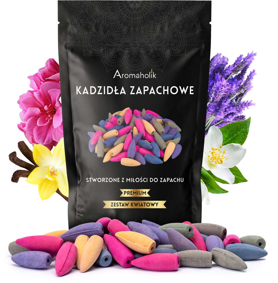 Aromaholik - Wierookkegels Backflow - Bloemenmix - 50 stuks - XL - Waterval Effect - Natuurlijk