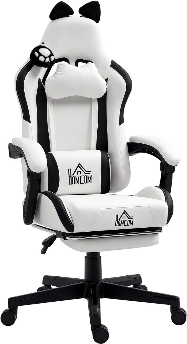 HOMCOM Gamingstoel - Kunststof - 65 x 62 x 124 cm - Wit