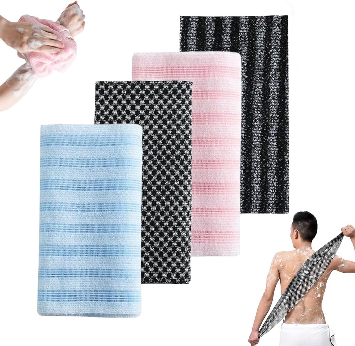 Douche Handdoek - Scrubdoek Rug - Huid Reinigen - Sneldrogend Materiaal - 25x107 cm - Gestreept