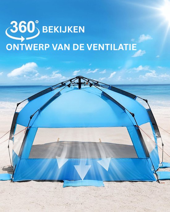 CLVP® Strandtent UV Bescherming - Strandtent Baby Pop Up - Strandtentje Extra Licht - Strandschelp - Strand Tent –Lichtblauw met grijs van Merkloos — afbeelding 3