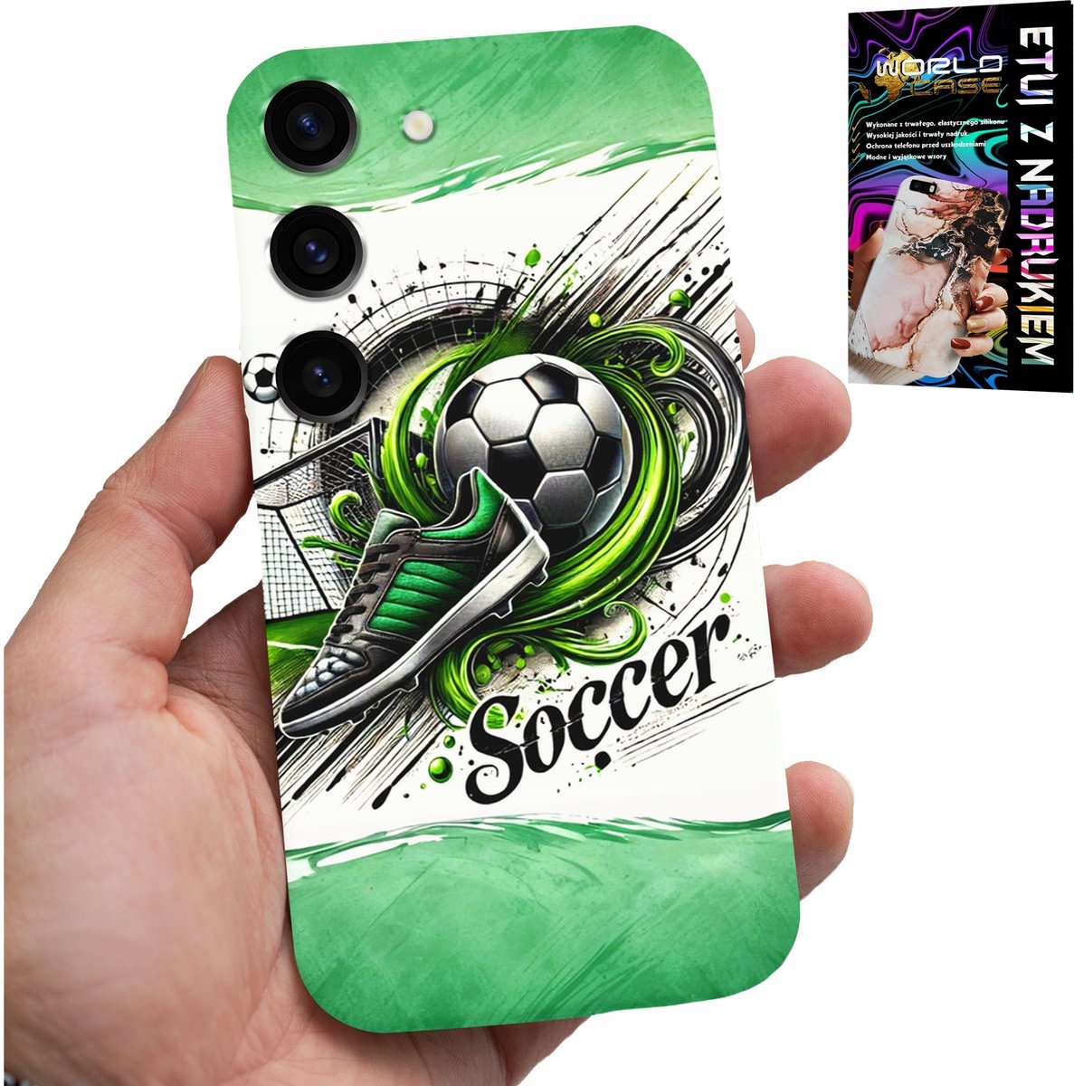 HOESJE VOOR SAMSUNG GALAXY S23 PLUS - VOETBAL, VOETBALHOESJE + GLAS