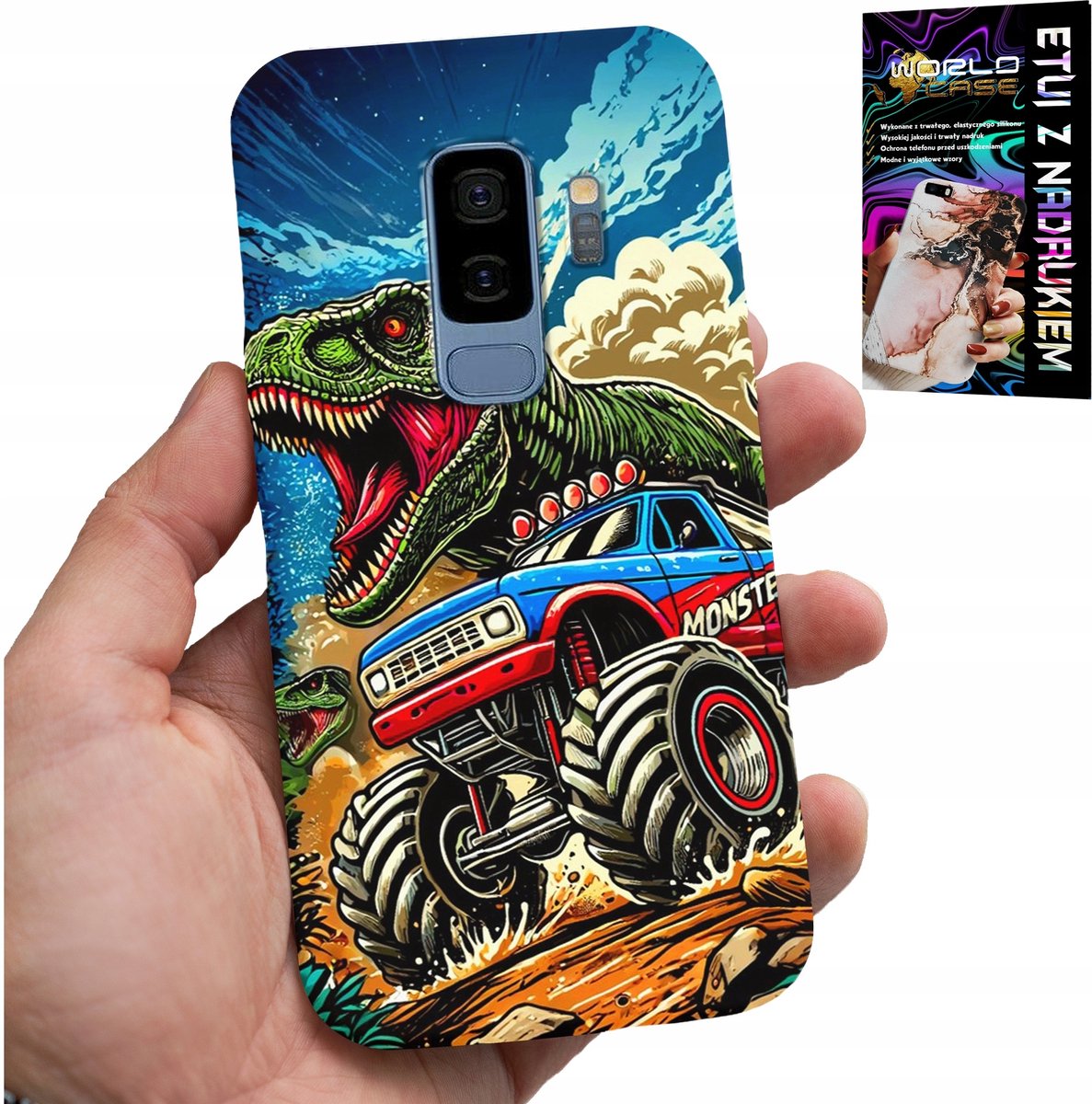 HOESJE VOOR SAMSUNG GALAXY S9 PLUS - DINOSAURUS IN MONSTERTRUCK-PATROON VOOR KINDEREN