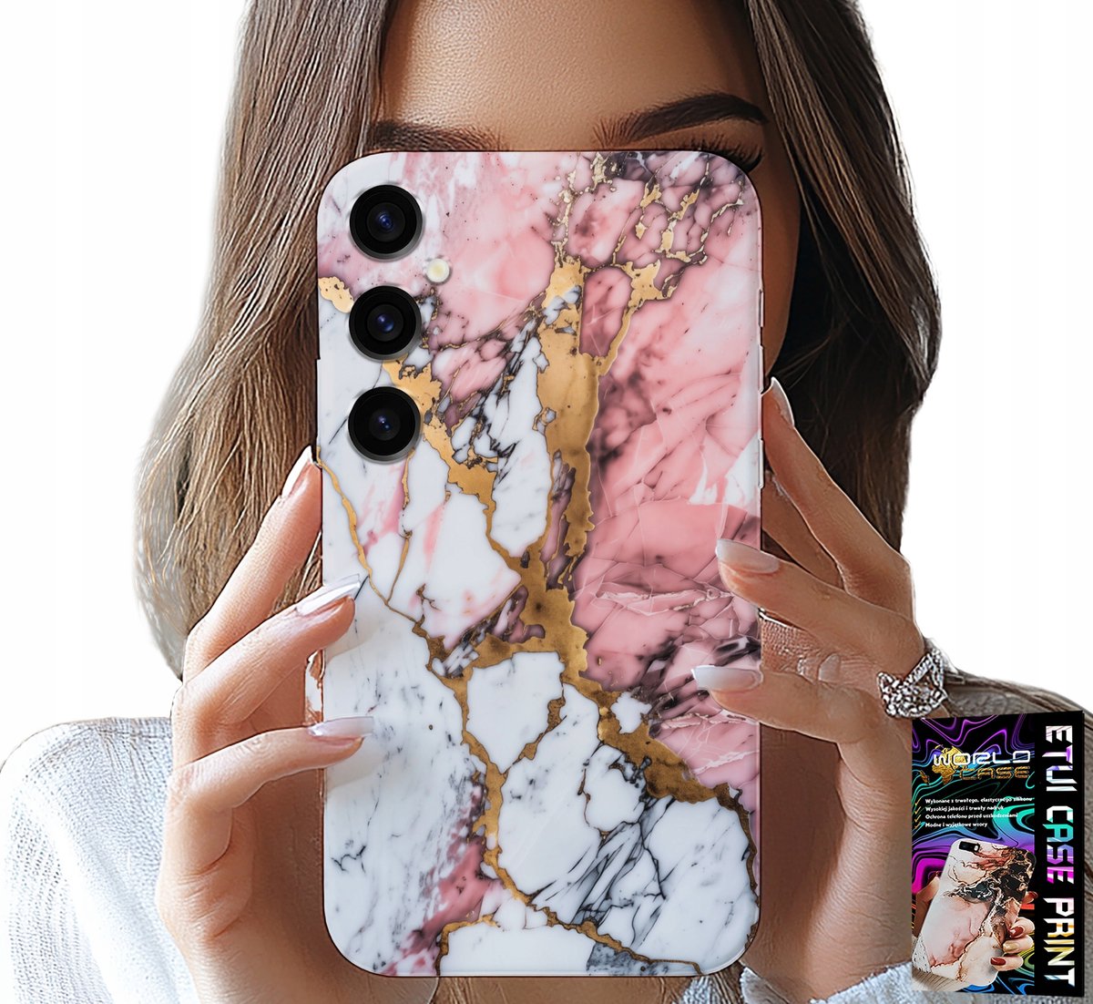 HOESJE VOOR SAMSUNG GALAXY S23 FE - ROZE WIT MARMER, STEENPATROON