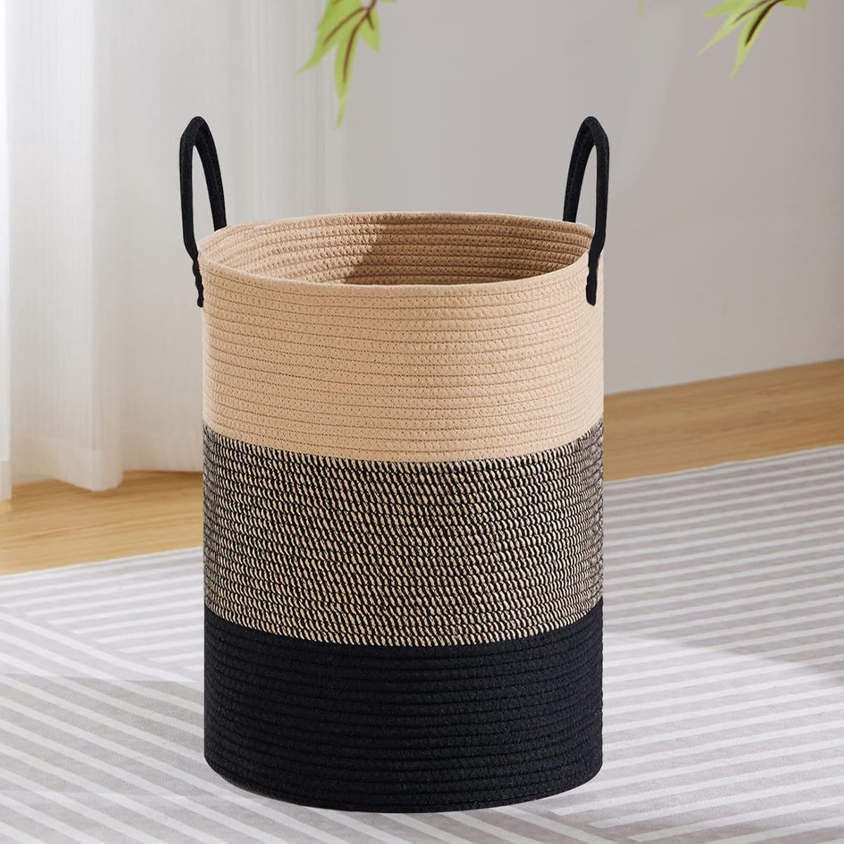 Grote wasmand voor dekens, speelgoed en vuile kleding - 58 l bruin en zwart