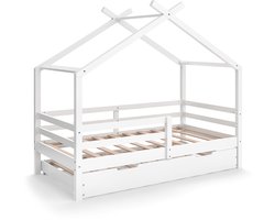 Vitalispa Luni Lit cabane – 160 x 80 cm avec lit d'appoint coulissant Blanc