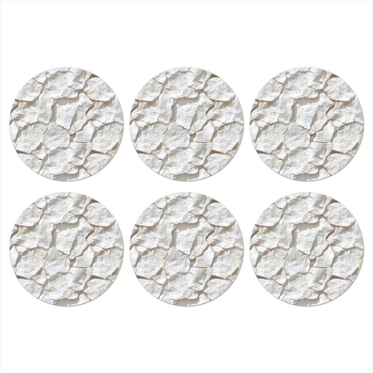 Onderzetters voor glazen - Rond - Structuur - Rots - Wit - 10x10 cm - Glasonderzetters - 6 stuks