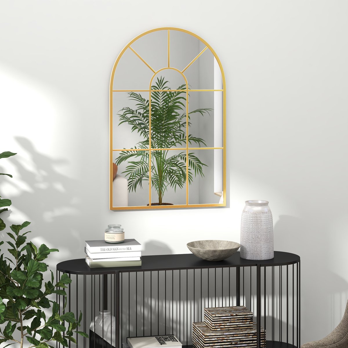 MODFU - Wandspiegel - Gebogen Frame - Decoratief Ontwerp - Voor Woonkamer Of Hal - Metaal
