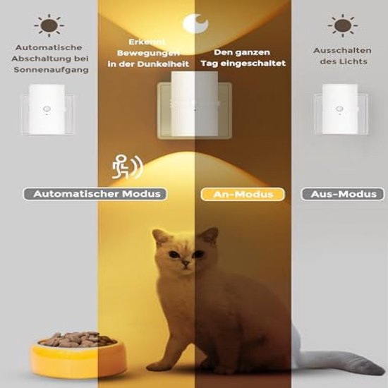 Nachtlampje met bewegingssensor - Stekkerlamp - 3 standen (Aan/Automatisch/Uit) - Instelbare helderheid - Geschikt voor stopcontact - Ideaal voor gangen, keukens, badkamers, slaapkamers en trappenhuizen - Warm wit licht van Merkloos — afbeelding 4