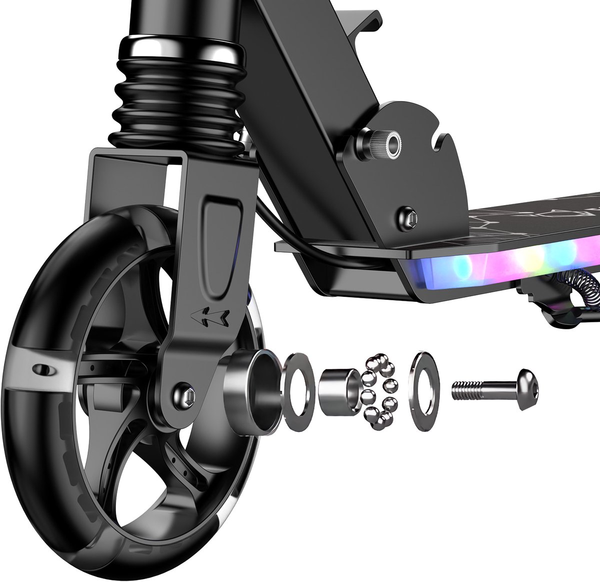 FOXSPORT Kinderstepjes - Kinderstep - Step - Kinderscooter - LED-verlichting in wielen & voetplateau - Draagkracht tot 100 kg - Kick Step - Voor Jongens en Meisjes - Vanaf 3-12 Jaar - Drie instelbare hoogte-opties - Zwart — afbeelding 9