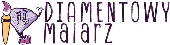Logo met een diamantkarakter dat een verfkwast vasthoudt, naast de tekst "DIAMANTOWY Malarz".