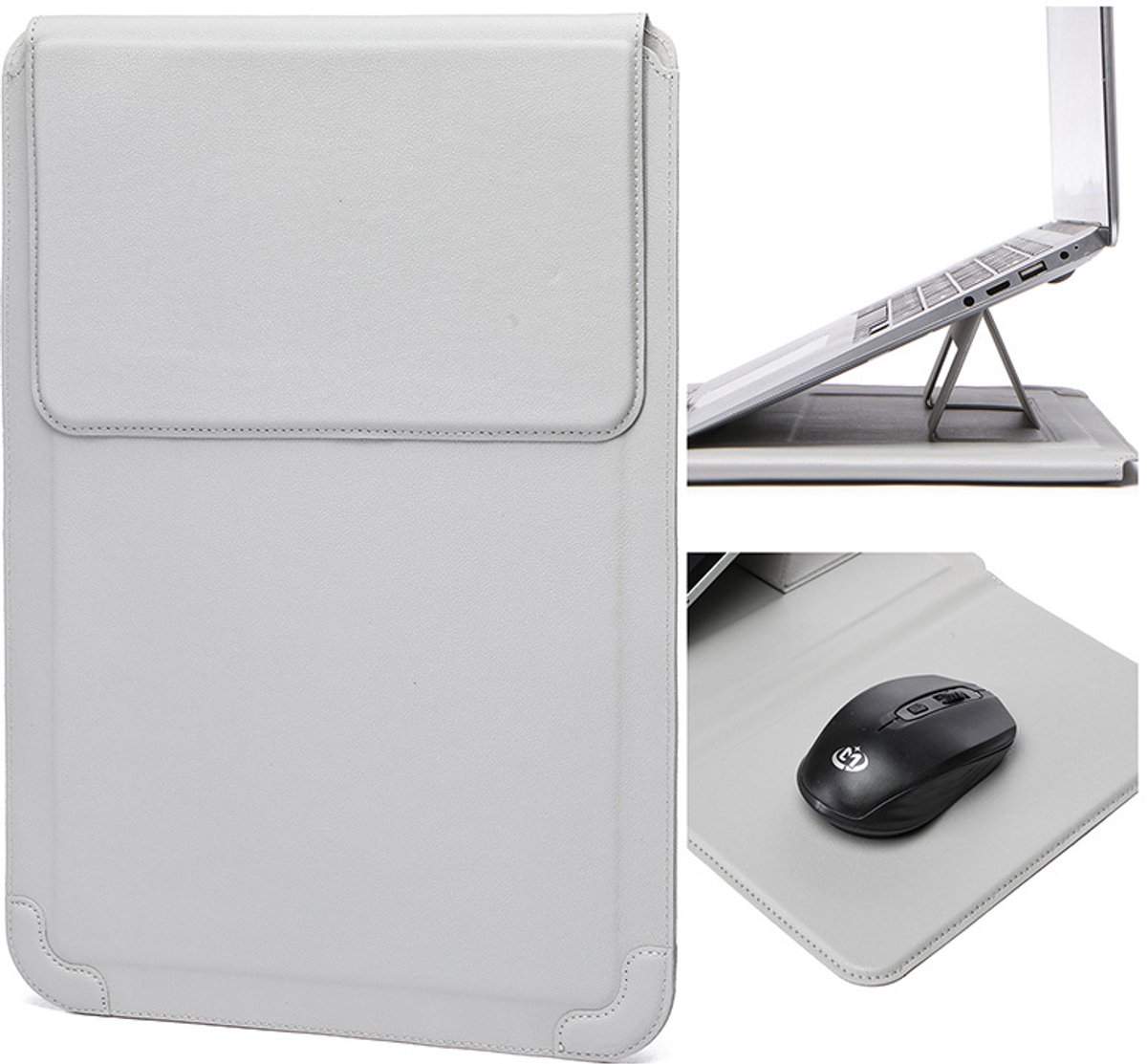 Leren laptoptas, laptophoes, laptopkoelstandaard voor laptops van 12-13,3 inch, Lichtgrijs