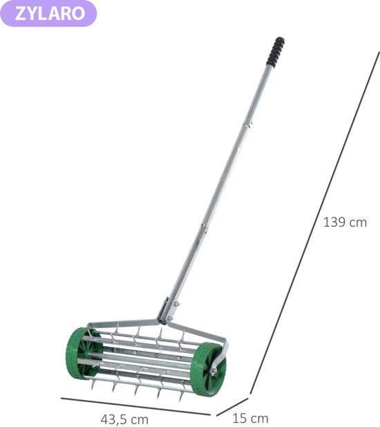 Gazonbeluchter - Handmatige Gazon Beluchter - Verstelbare Handgreep - Handverticuteermachine - Getande Rol - Gazonbeluchting- voor Verdichte Bodems en Grasvelden - Groen + Zilver van Merkloos	 — afbeelding 5