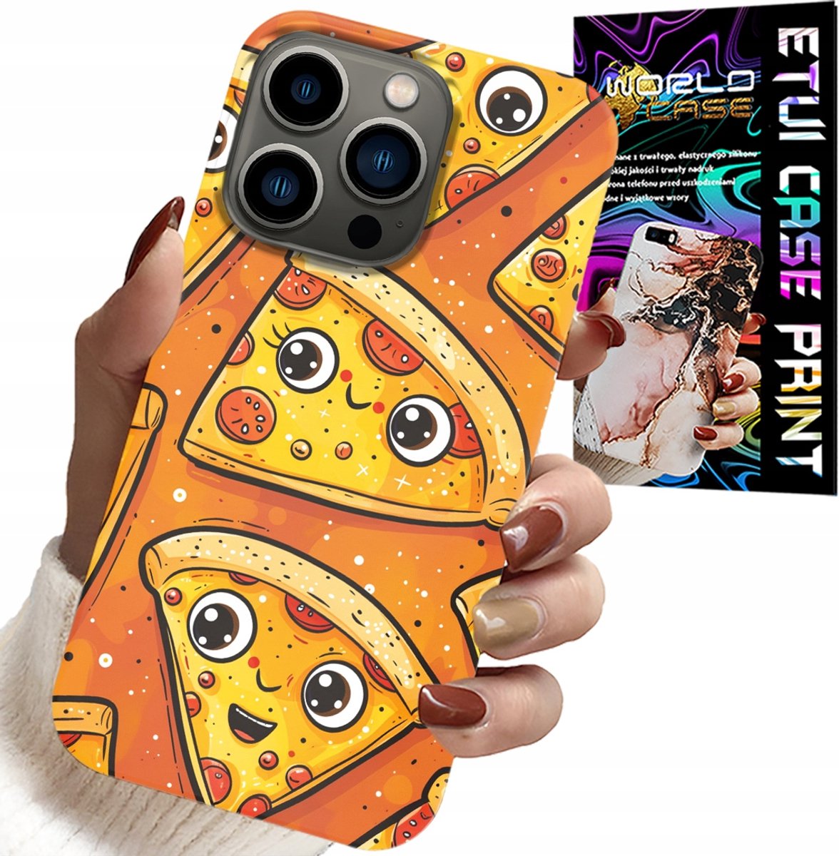 HOESJE VOOR IPHONE 15 PRO - HOESJE MET ZOETE LACHENDE PIZZE + GLAS