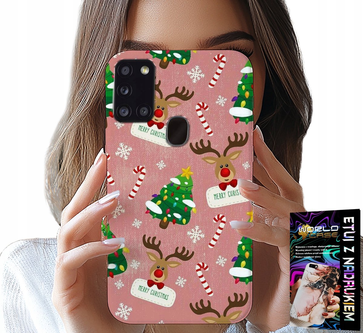 HOESJE VOOR SAMSUNG GALAXY A21S - PATROON MET KERSTRENDIEREN, KERSTBOMEN EN KAARSEN