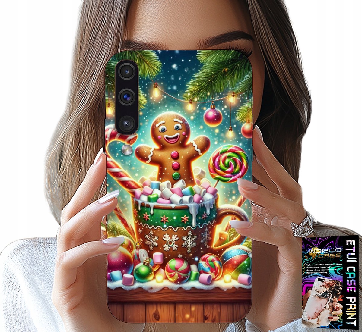 HOESJE VOOR SAMSUNG GALAXY A70 - PEPERKOEK KERSTPATROON + GLAS