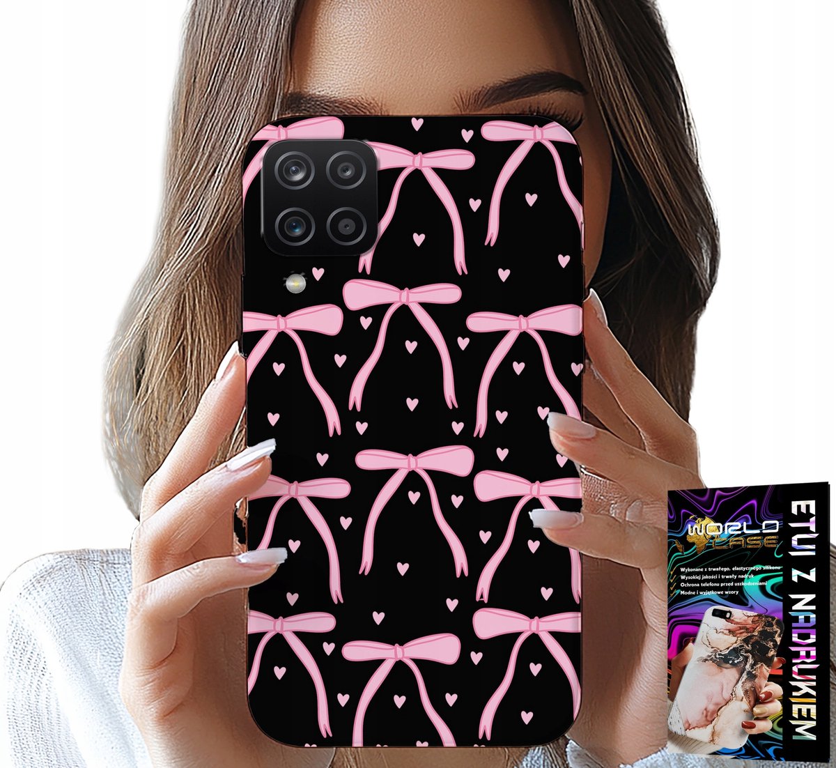 HOESJE VOOR SAMSUNG GALAXY A22 5G - ZWART MET ROZE LINTEN