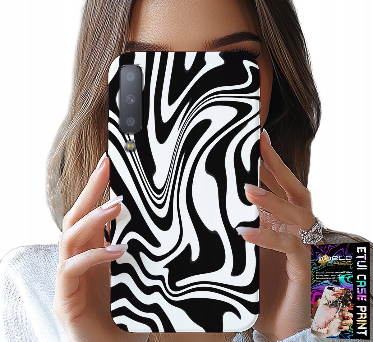 HOESJE VOOR SAMSUNG A7 2018 - ZWART-WIT ABSTRACTIE + HARD GLAS