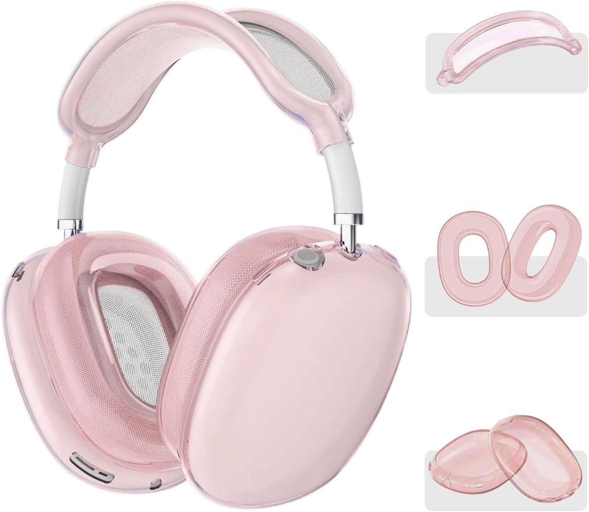 Koptelefoonhoes - Beschermhoes - Draagbare Audio - 3-delig Ontwerp - 23x18x1 cm - Transparant Roze