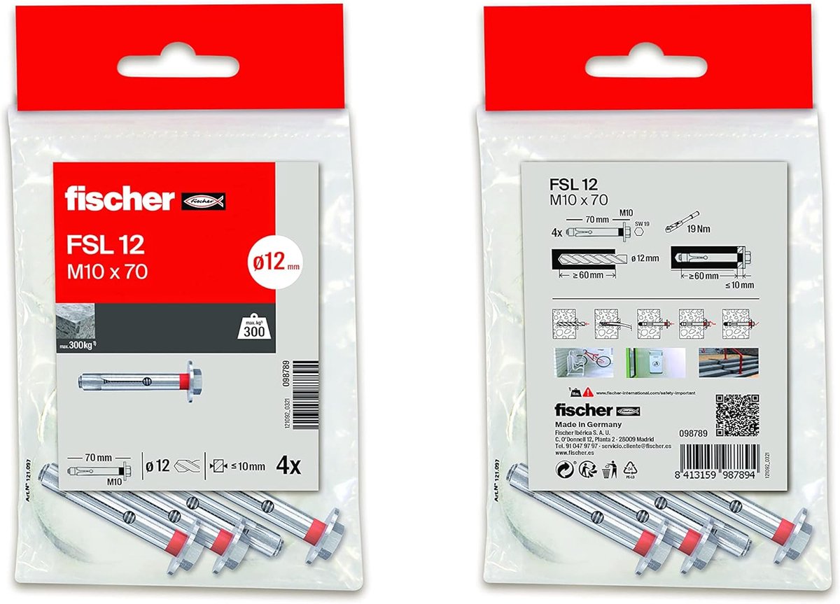 Metalen pluggen - Beton ankers - Stevig bevestigen - Hoge belastbaarheid - M10x70mm 16 stuks