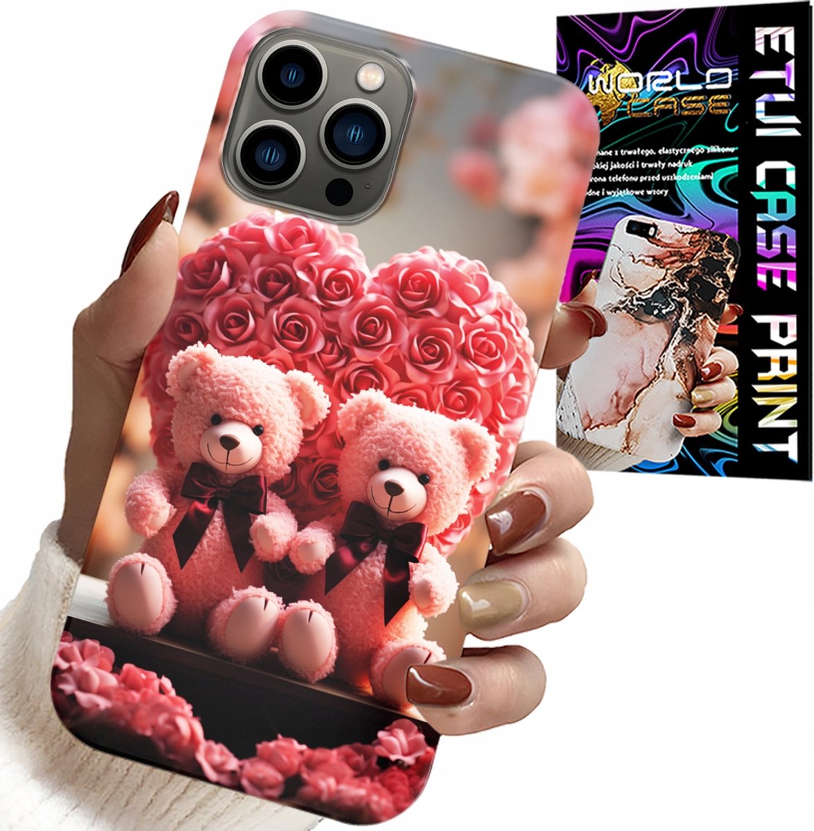 HOESJE VOOR IPHONE 11 PRO MAX - ROSE BEAR FAMILY HEART + GLAS