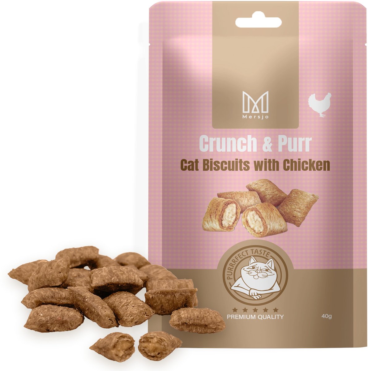 Mersjo Crunch & Purr - Zachte Kippenkoekjes - 40g - Kocimiętka