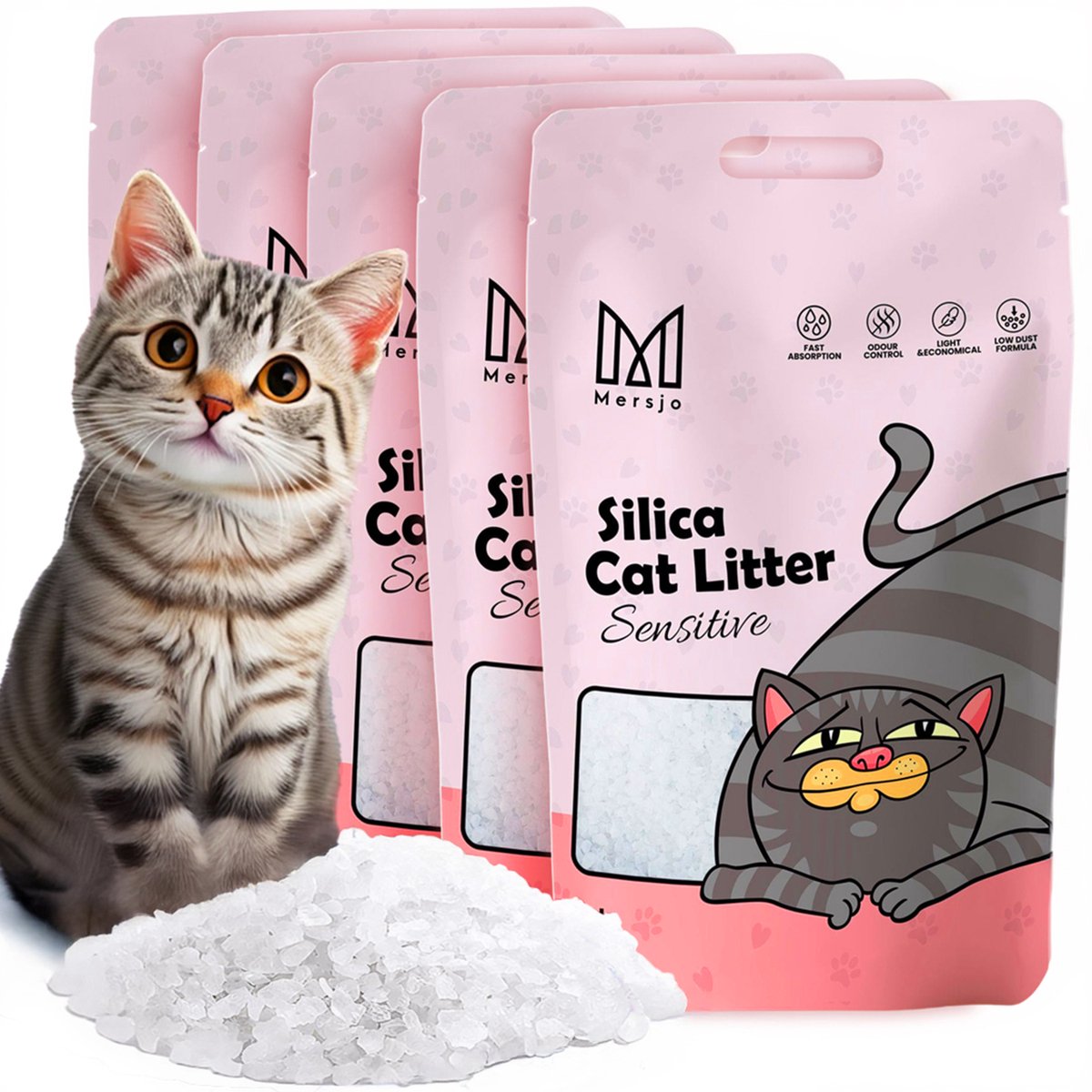 Mersjo Sensitive - Silicagel Kattenbakvulling - 5x3,8L - Hypoallergeen