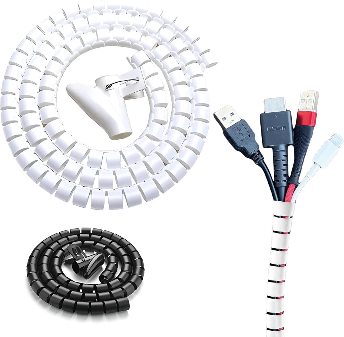 Kabel Organizer - Spiralen Slang - Bureau Netheid - Flexibele Bescherming - 8mm x 1.5m - Wit