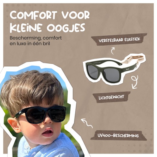 Maesy - baby zonnebril Luca - 1-3 jaar - flexibel buigbaar - verstelbaar elastiek - gepolariseerde UV400 bescherming- dreumes en peuter - jongens en meisjes - kinder zonnebril vierkant - taupe bruin van Maesy — afbeelding 5