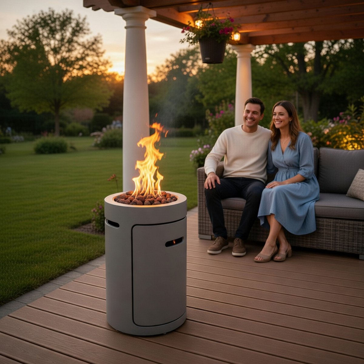 Gashaard tafelmodel 13 kW – Outdoor Terrashaard met 360° Vlamzicht, RVS Design, Gasheater op Propaan/Butaan – Inclusief Regencover & Drukregelaar – Lichtgrijs Modern – NoviHome