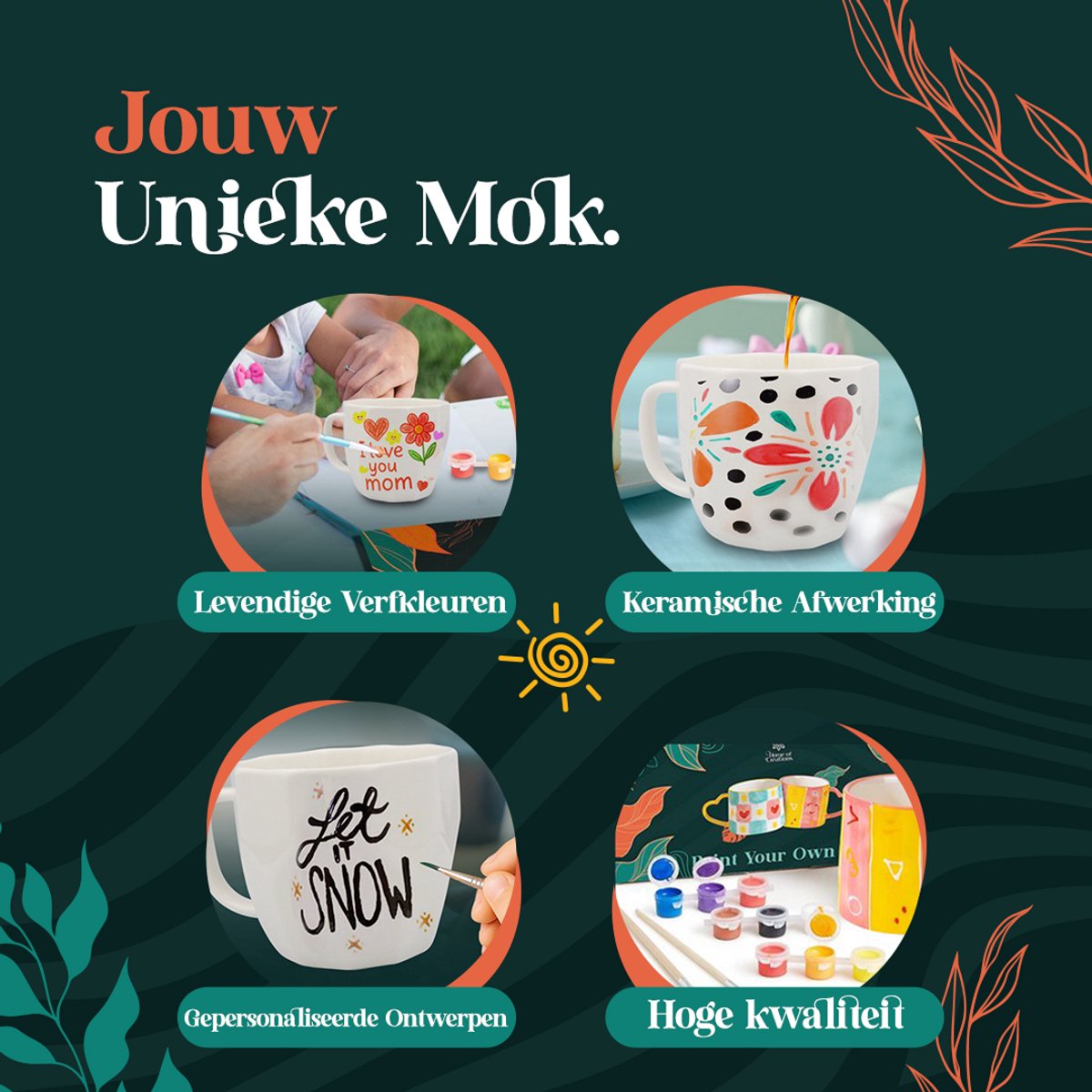 Set van 36 sublimatie keramische mokken, 350 ml inhoud met witte buitenkant en interieur in levendige en verschillende kleuren, gepresenteerd in individuele dozen (gemengd