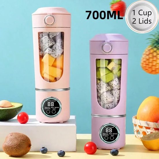 Draagbare Blender 700ML - Smoothie Maker en Juicer 2-in-1 met 12 Messen, USB Oplaadbare Mini Blender voor Shakes, Smoothies en Fruitmix - Paars van Merkloos — afbeelding 4