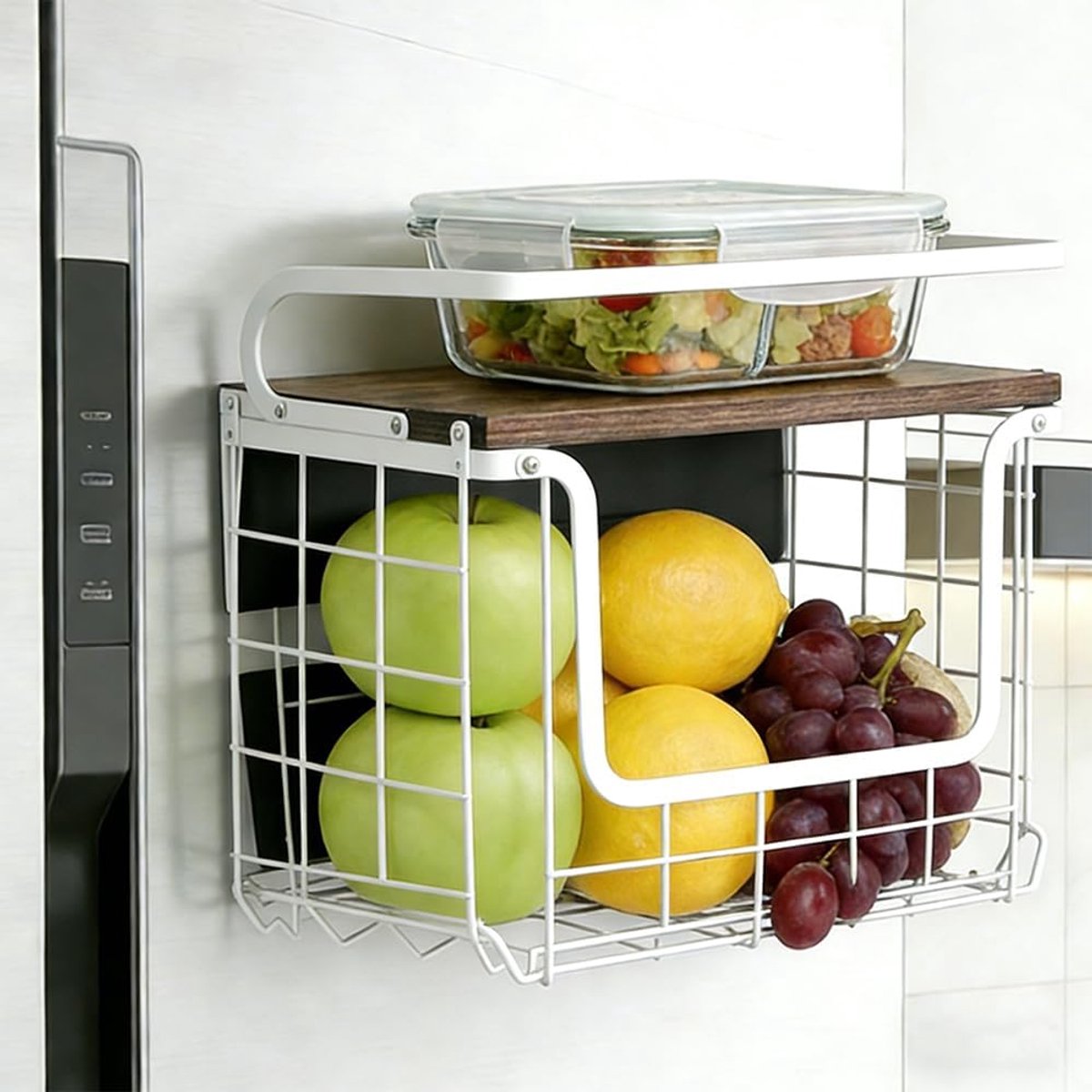 Keuken Organizer - Opslag Basket - Fruit Groente Opslag - Stapelbaar Hangend - 30x16x26 cm - Wit