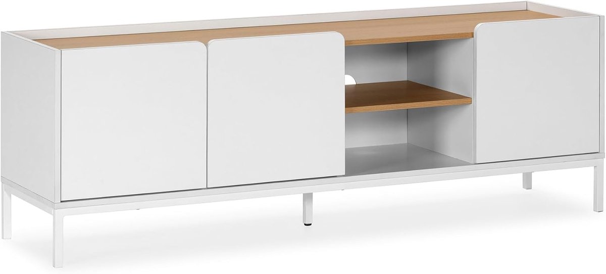 Gebogen tv-kast - Media meubel - Tv meubel - Drie deuren - 160cm breed - Wit