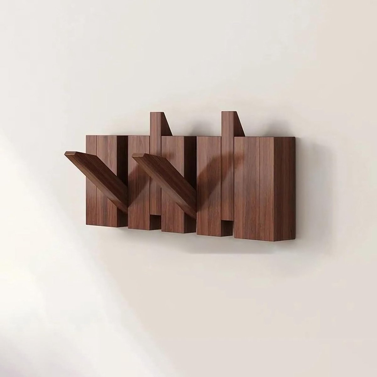 Houten Wandkapstok - Flip-down Haken - Ruimte Besparen - Pianovormig Ontwerp - 4 Haken - B