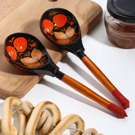 Houten Lepel Set - Keuken Decor - Serveren & Decoratie - Handgeschilderd Kunstwerk - 4-delige Set - Multicolor van houten — afbeelding 3