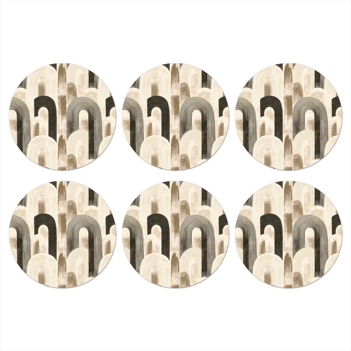 Onderzetters voor glazen - Rond - Abstract - Patroon - Bogen - 10x10 cm - Glasonderzetters - 6 stuks