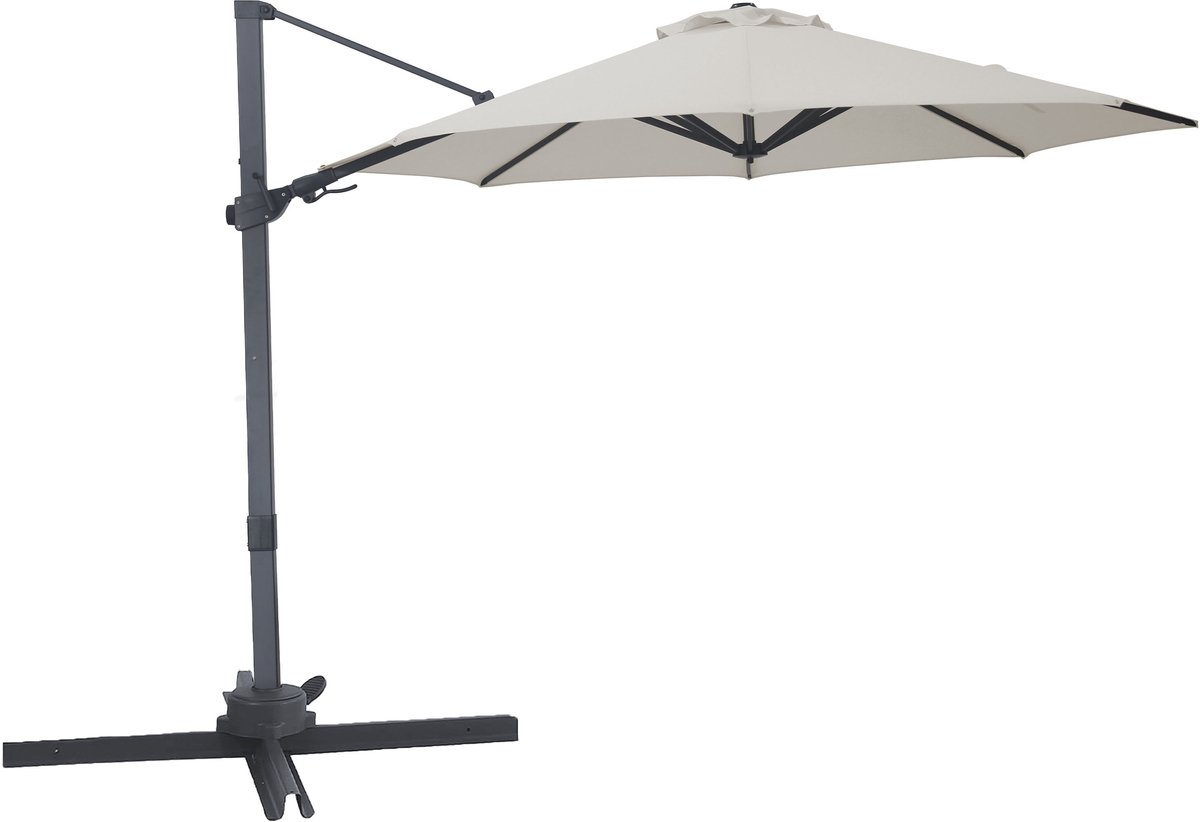AXI Solis Zweefparasol Ø 300cm Antraciet/beige incl. Hoes – Gepoedercoat frame met kruisvoet – 360° Draaibaar - Kantelbaar