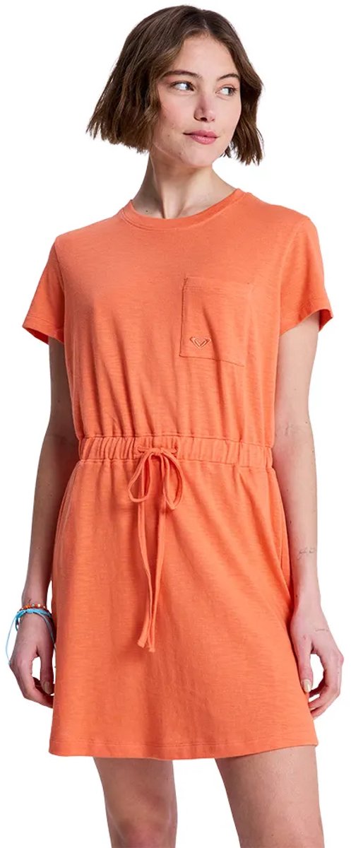 Roxy Sunny Expedition Solid Korte Mouw Jurk L Vrouw Camellia
