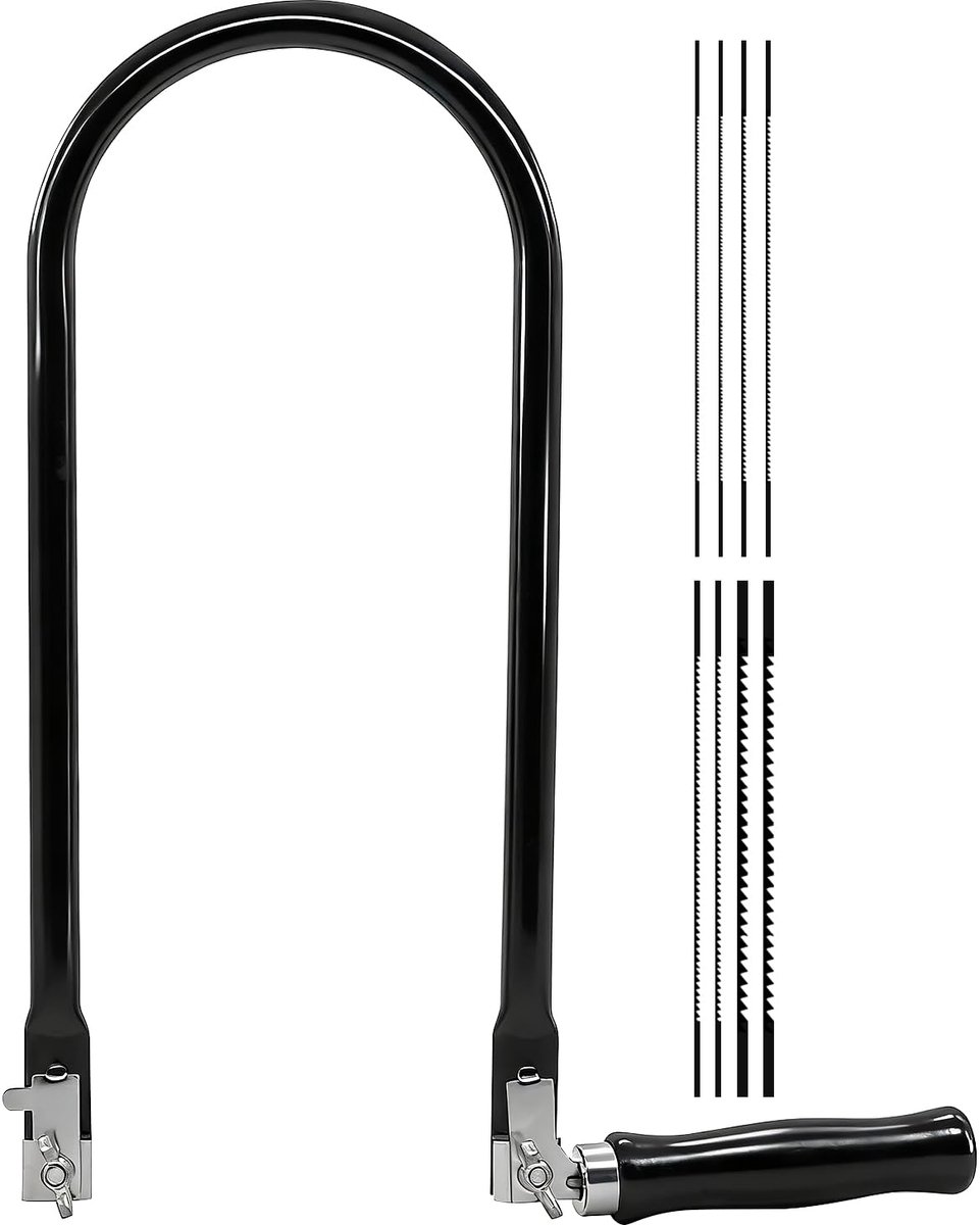 Zwarte figuurzaagset - Handzaag metaal - Houtbewerking hobby - 8 zaagbladen - 31 cm boog - Zwart